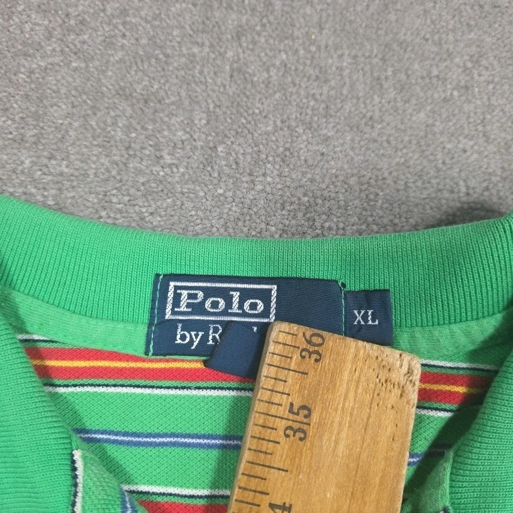 Vtg Polo Ralph Lauren Mens Xl Big & tall Green Red Stripes Polo Shirt Christmas